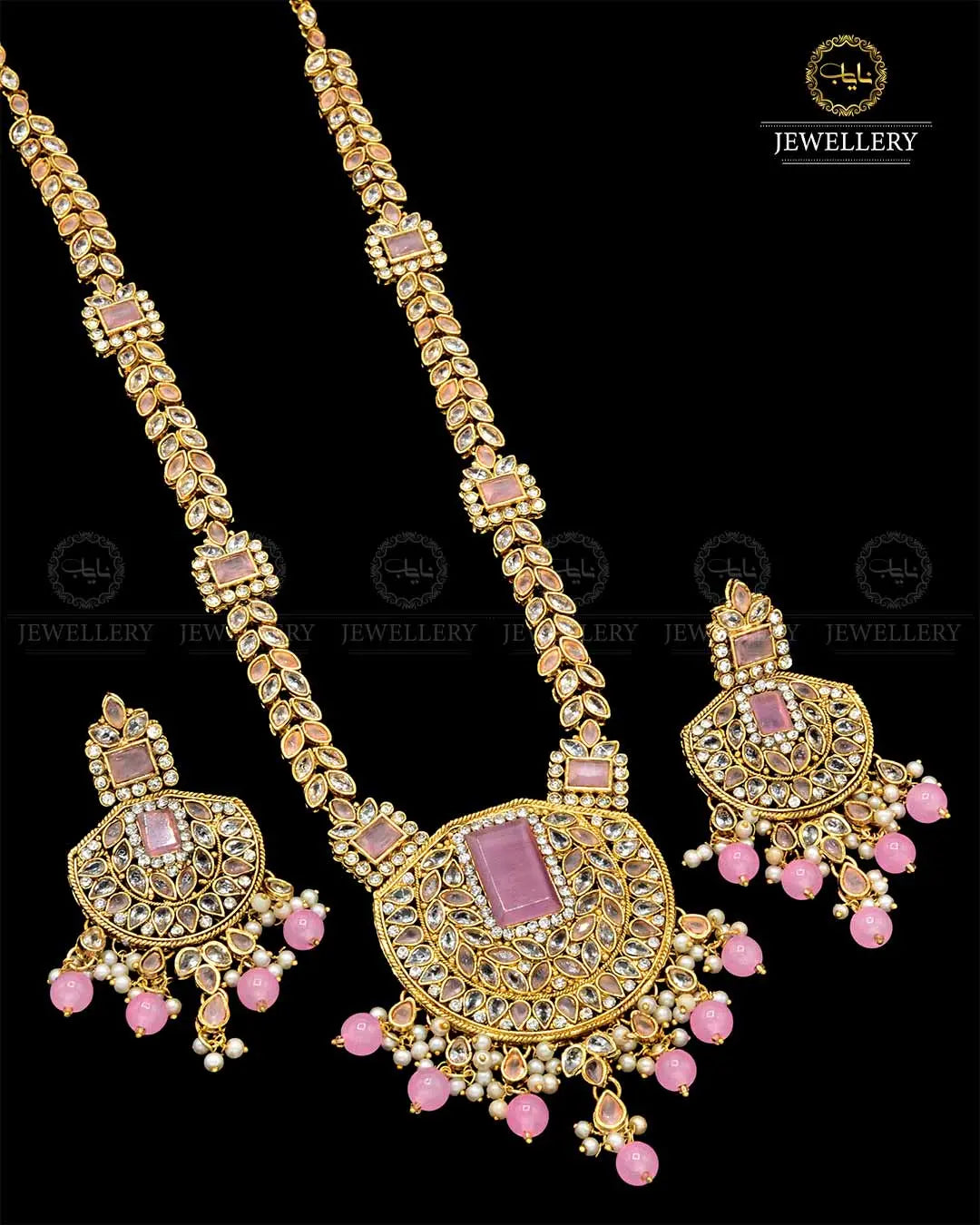 Premium Quality Egyptian Bridal Mala set With Zarcon Stones NJ-1843-G Nayab Jewellery