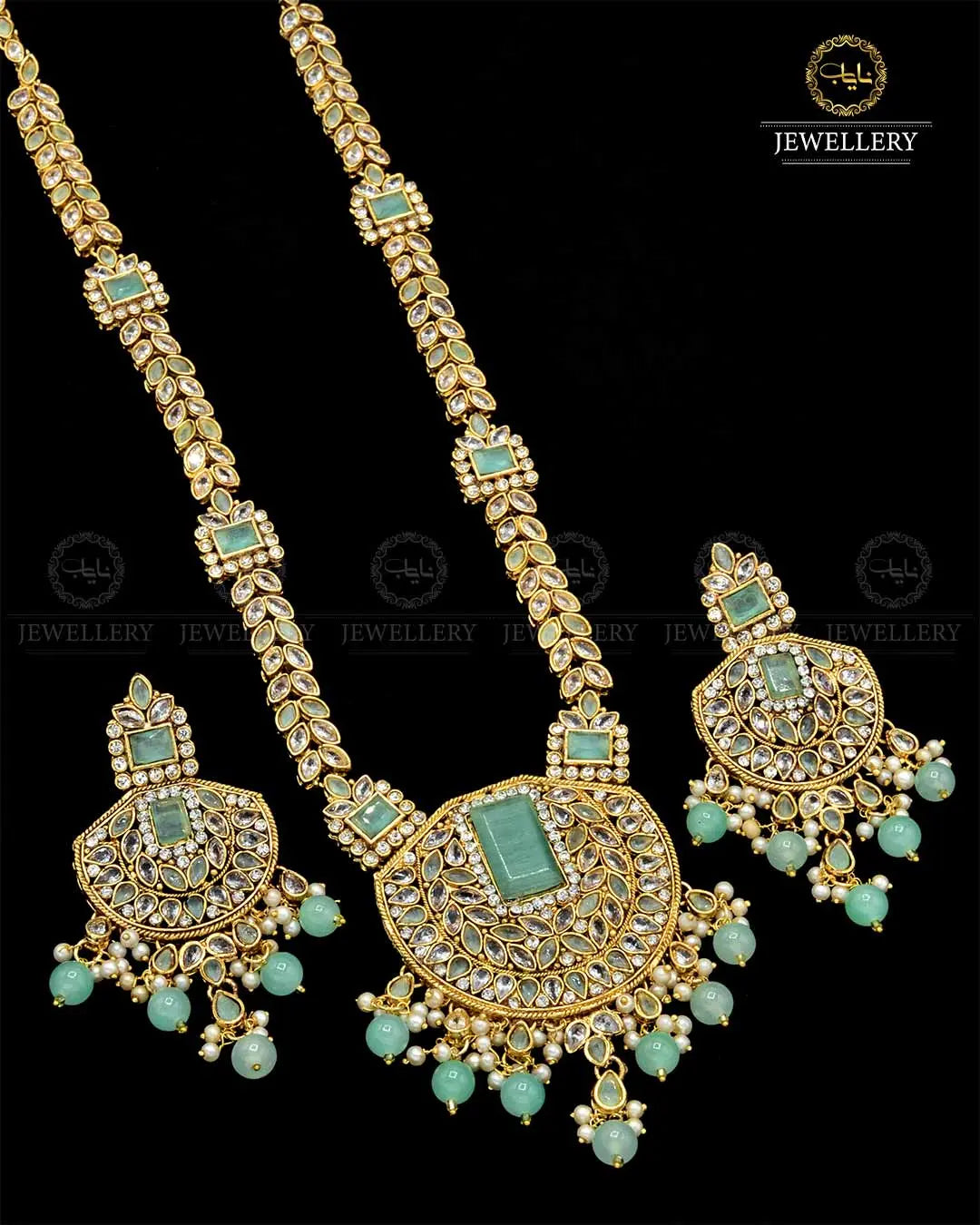 Premium Quality Egyptian Bridal Mala set With Zarcon Stones NJ-1843-G Nayab Jewellery