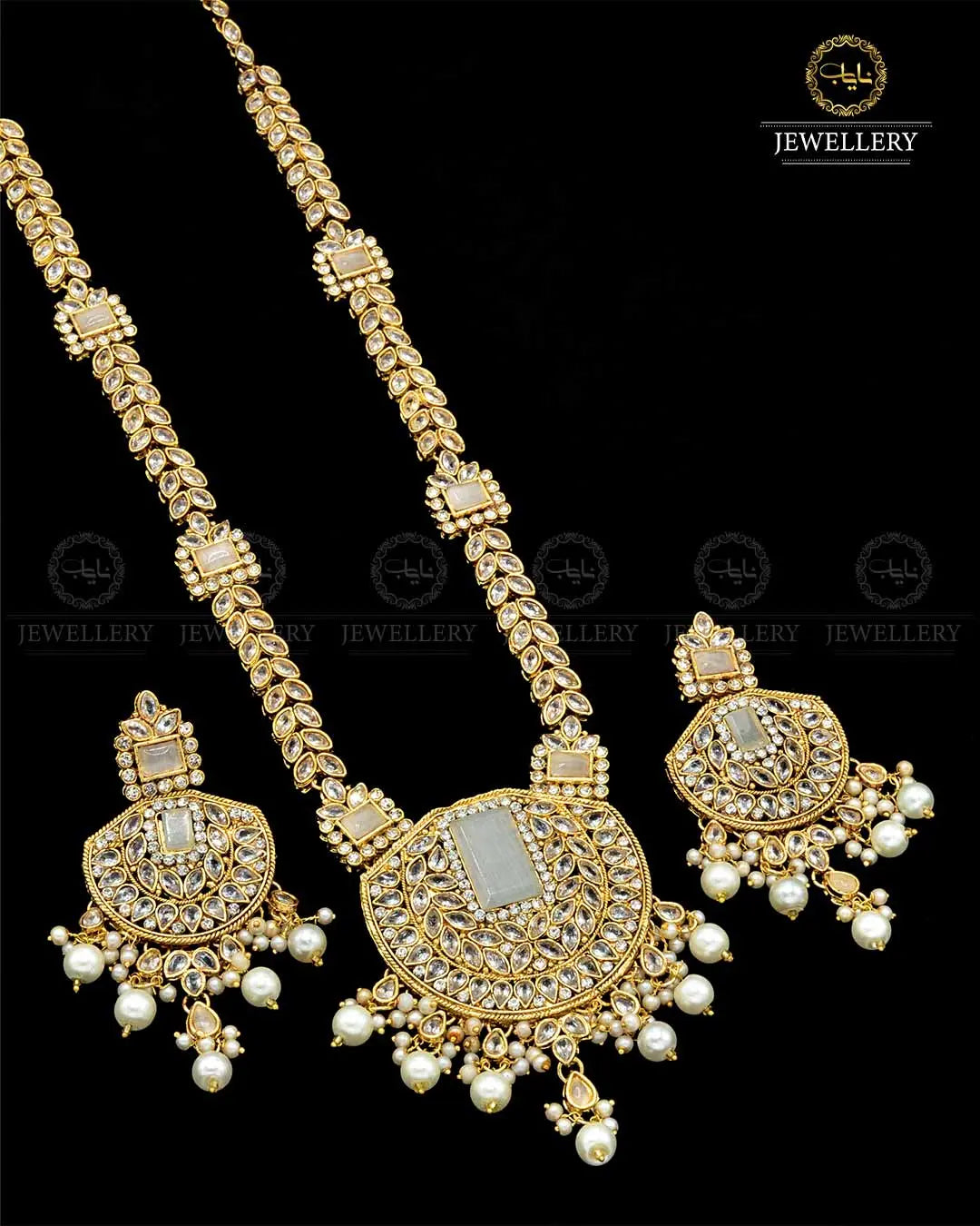 Premium Quality Egyptian Bridal Mala set With Zarcon Stones NJ-1843-G Nayab Jewellery