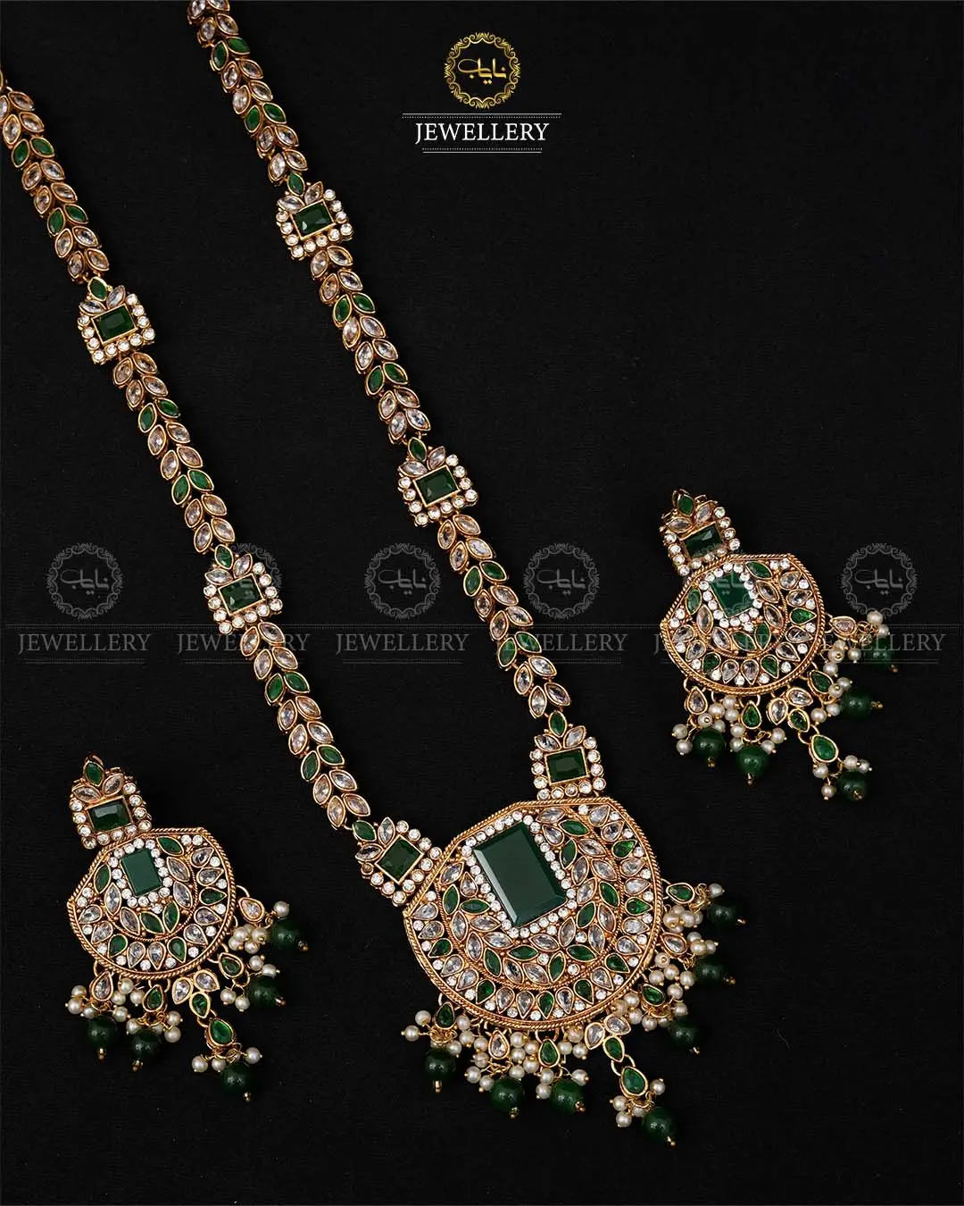 Premium Quality Egyptian Bridal Mala set With Zarcon Stones NJ-1843-G Nayab Jewellery