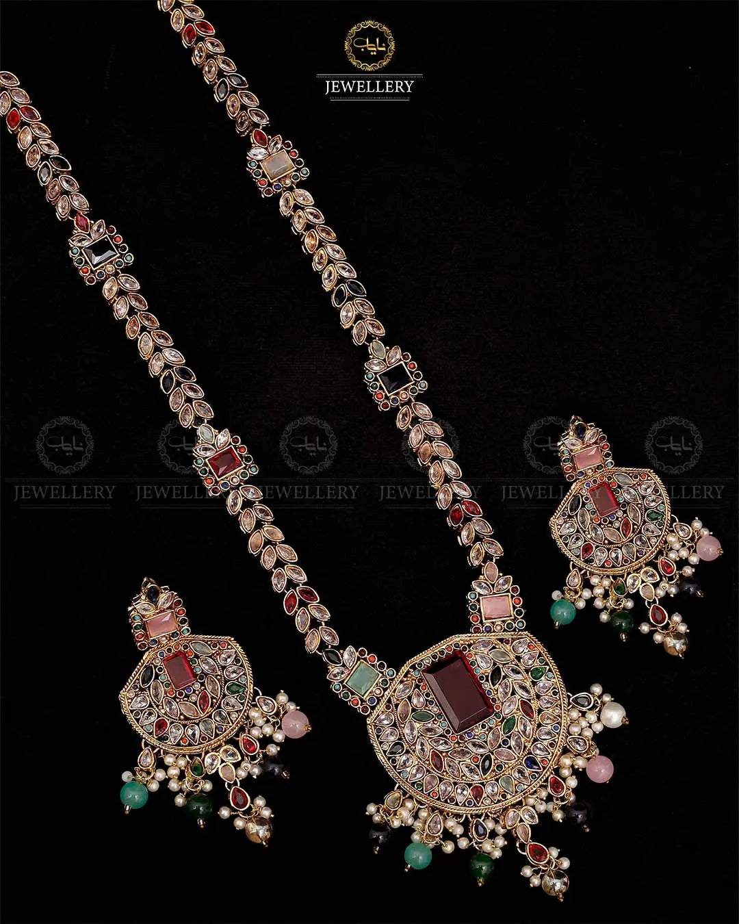 Premium Quality Egyptian Bridal Mala set With Zarcon Stones NJ-1843-G Nayab Jewellery