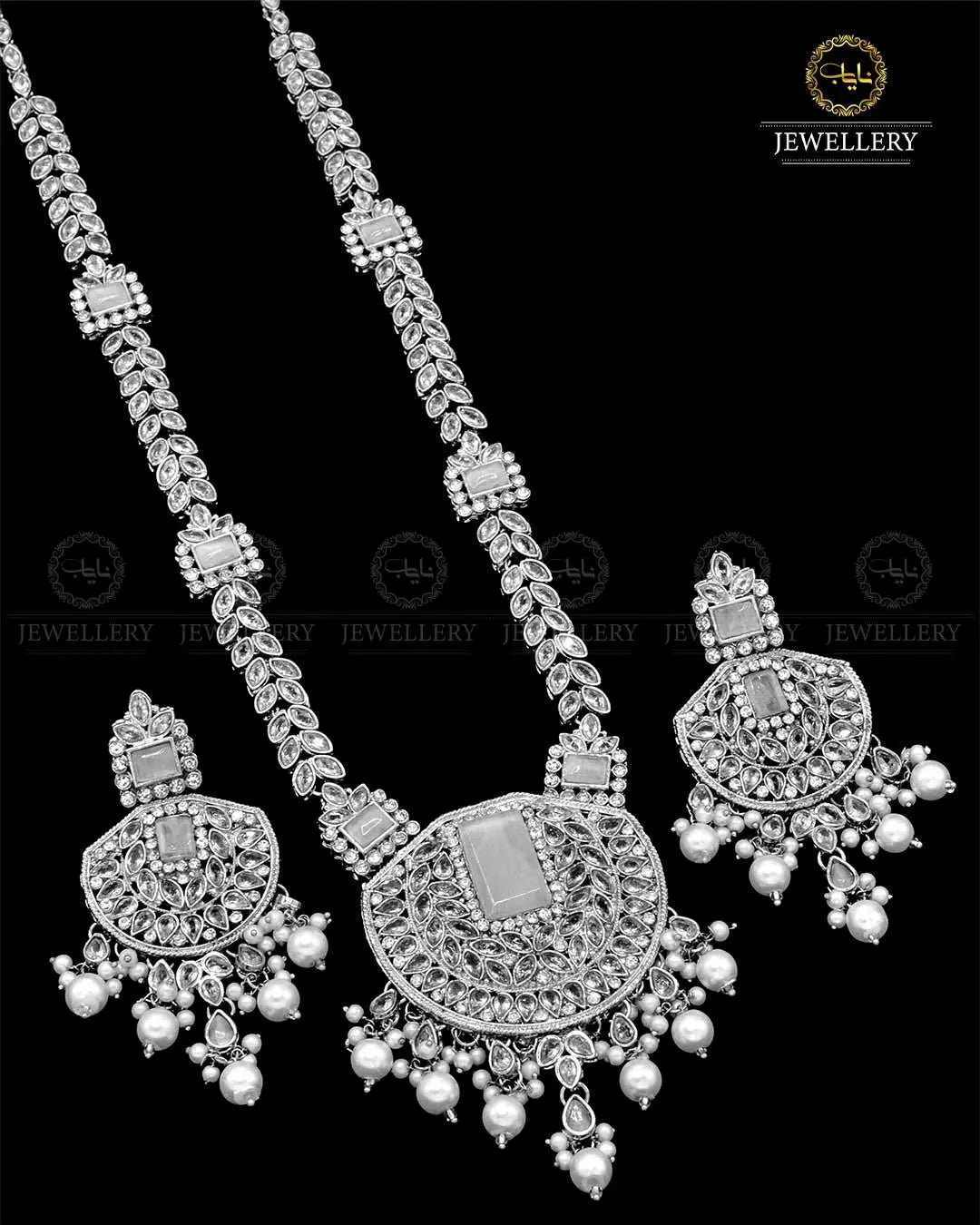 Premium Quality Egyptian Bridal Mala set With Zarcon Stones NJ-1843-S Nayab Jewellery