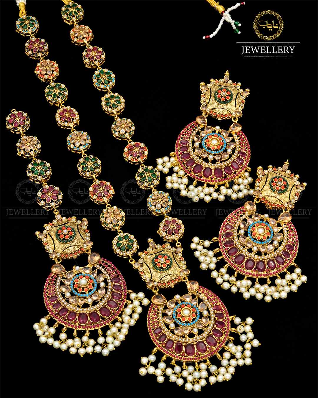 Premium Quality Noratan Mala With Long Tika set NJ-1807 Nayab Jewellery