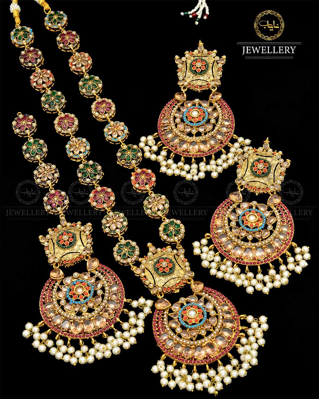 Premium Quality Noratan Mala With Long Tika set NJ-1807 Nayab Jewellery