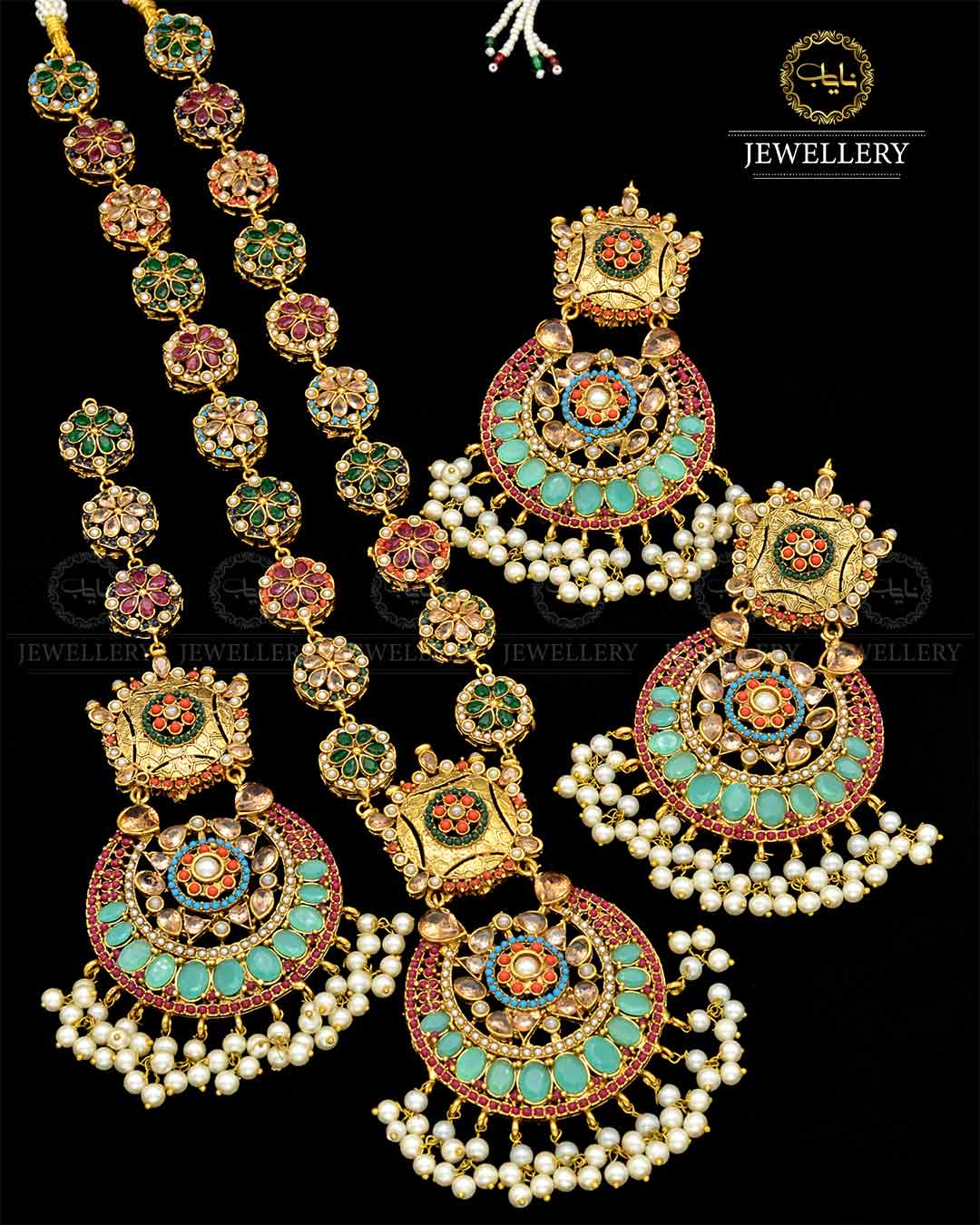 Premium Quality Noratan Mala With Long Tika set NJ-1807 Nayab Jewellery