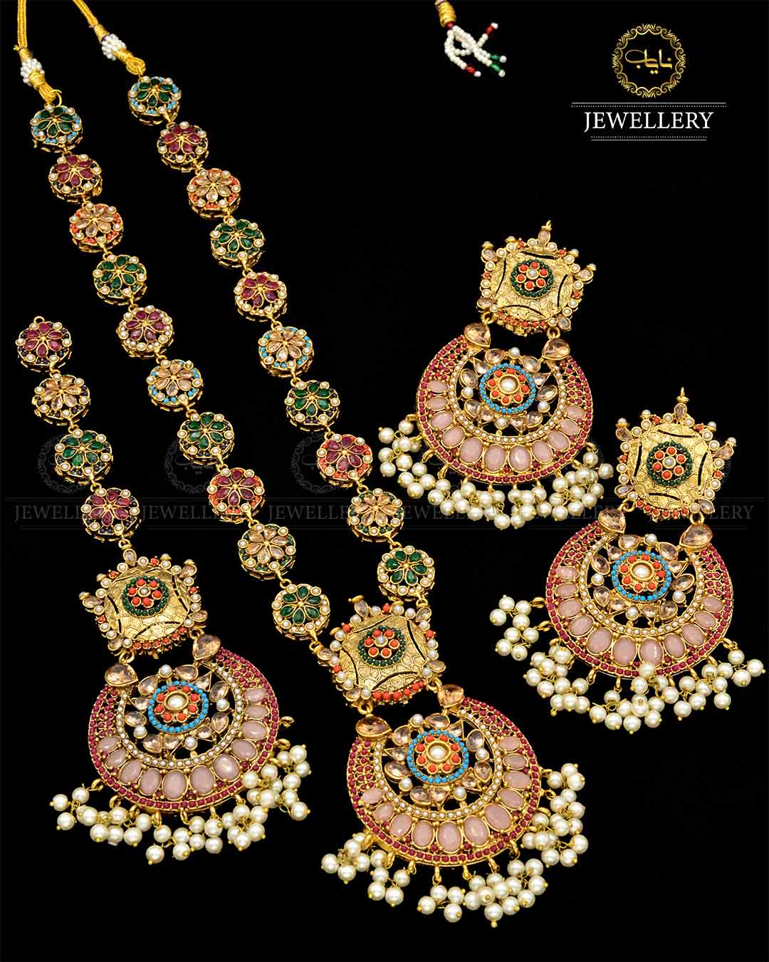 Premium Quality Noratan Mala With Long Tika set NJ-1807 Nayab Jewellery