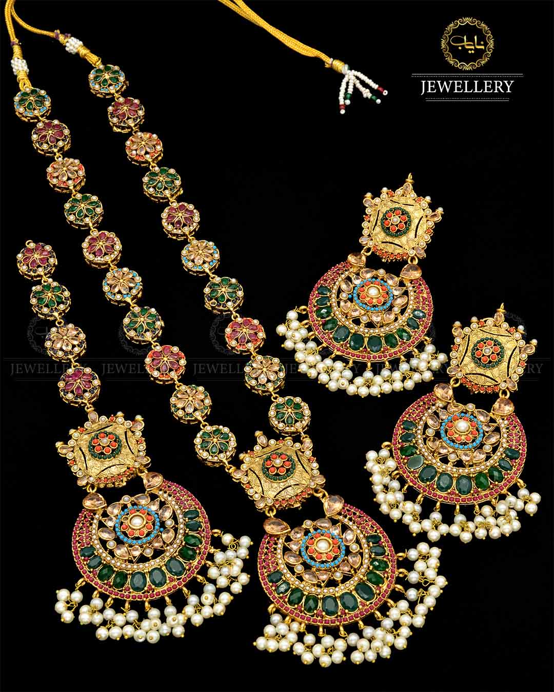 Premium Quality Noratan Mala With Long Tika set NJ-1807 Nayab Jewellery