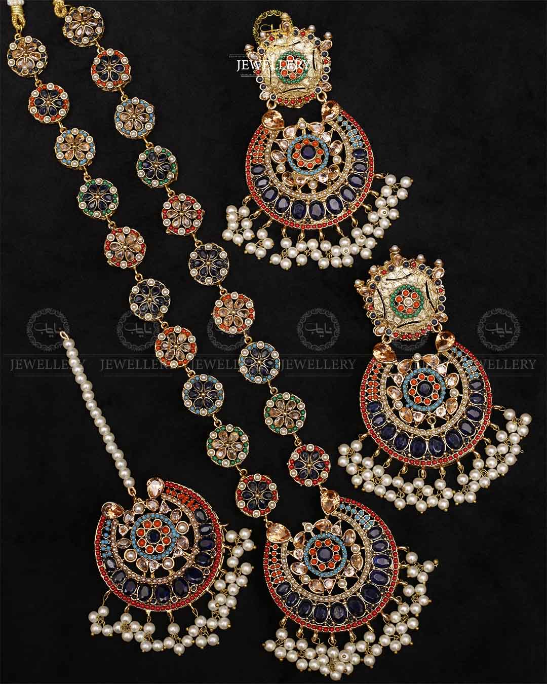 Premium Quality Noratan Mala With Long Tika set NJ-1807 Nayab Jewellery