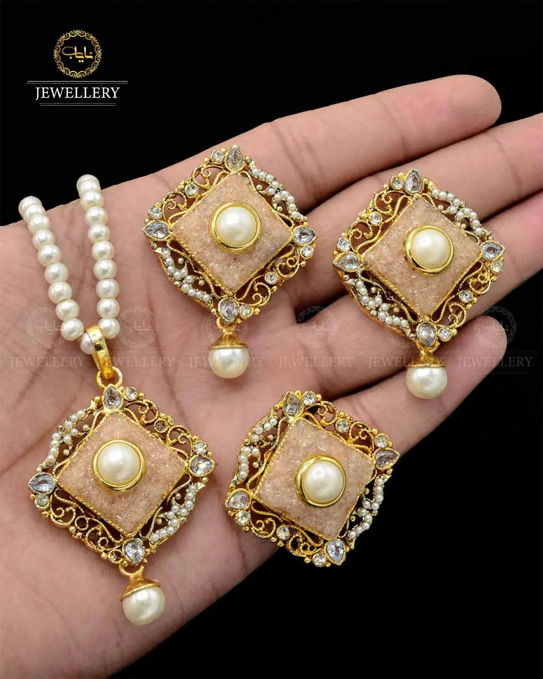 Premium quality Handmade Crush Locket Combo set with pearl mala NJ-1820 Nayab Jewellery