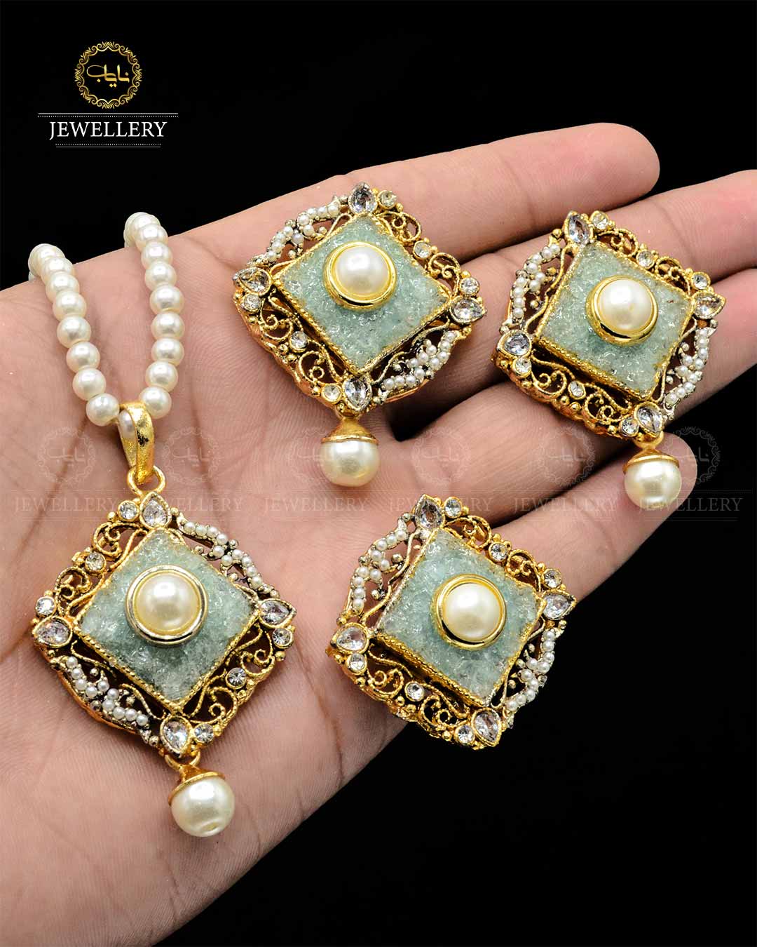 Premium quality Handmade Crush Locket Combo set with pearl mala NJ-1820 Nayab Jewellery