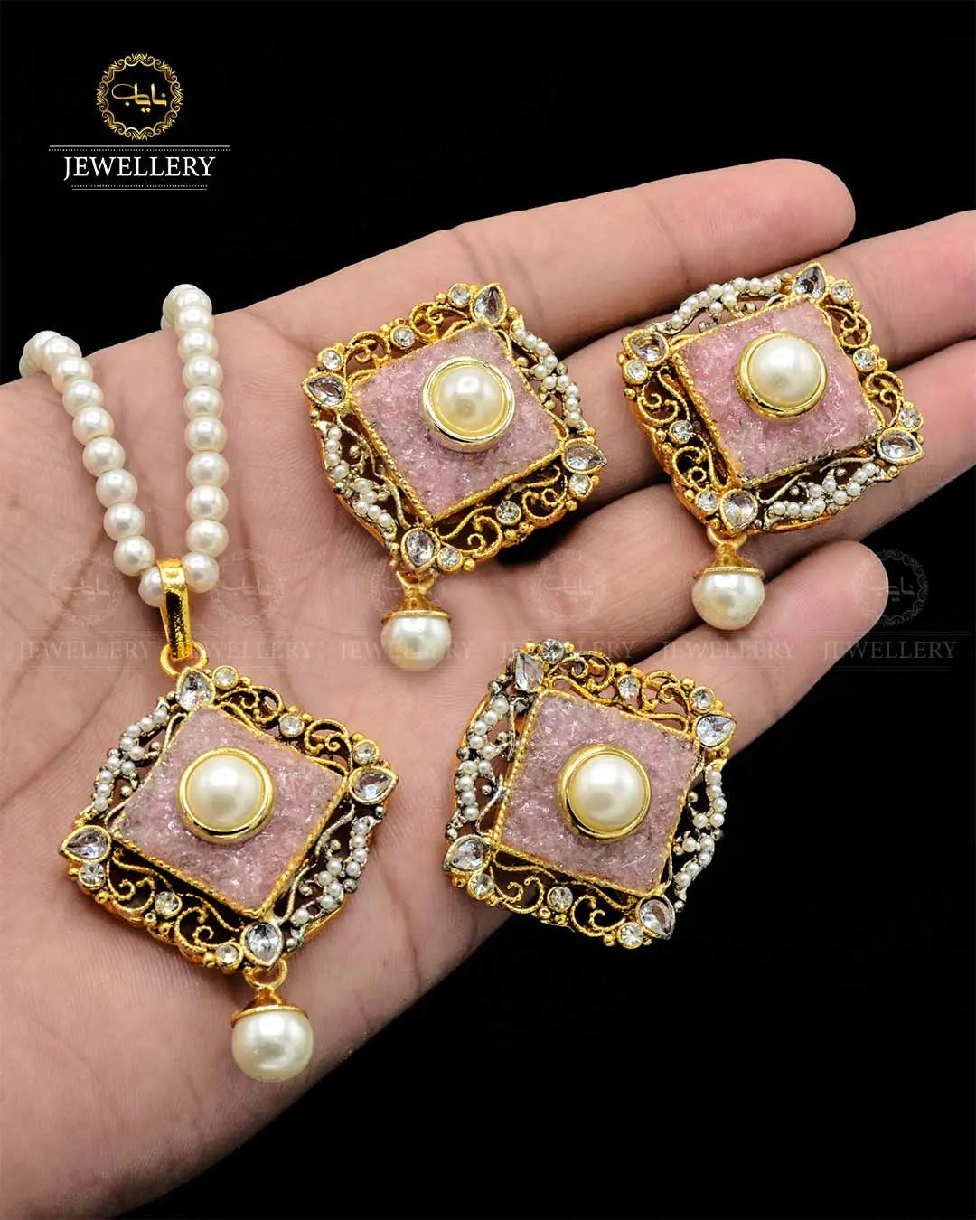 Premium quality Handmade Crush Locket Combo set with pearl mala NJ-1820 Nayab Jewellery