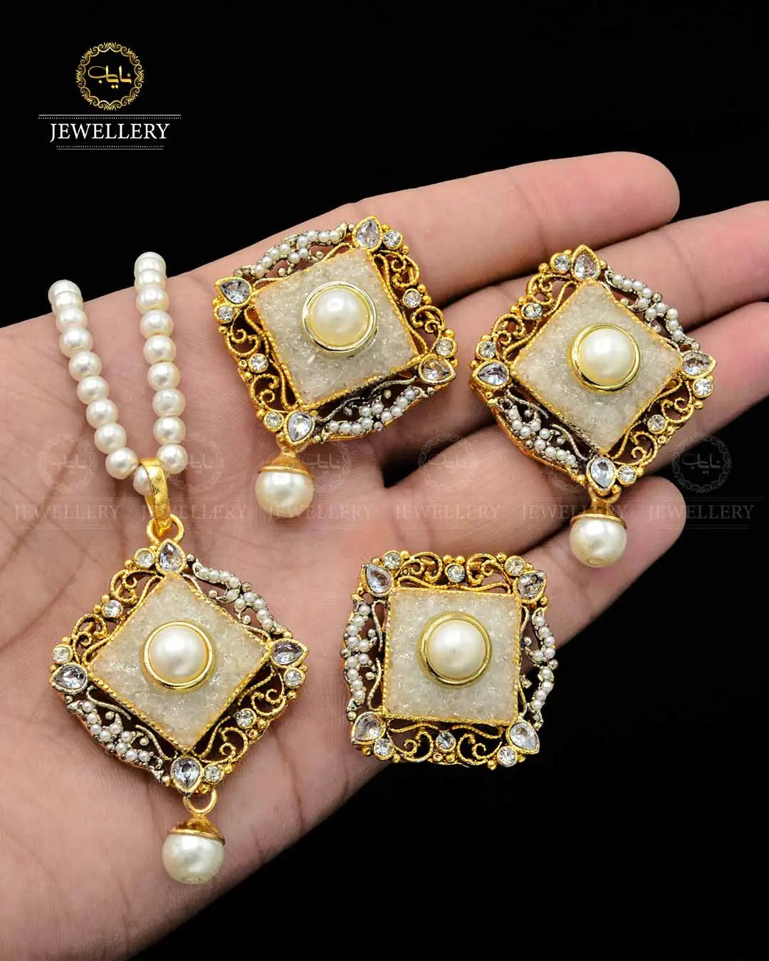 Premium quality Handmade Crush Locket Combo set with pearl mala NJ-1820 Nayab Jewellery