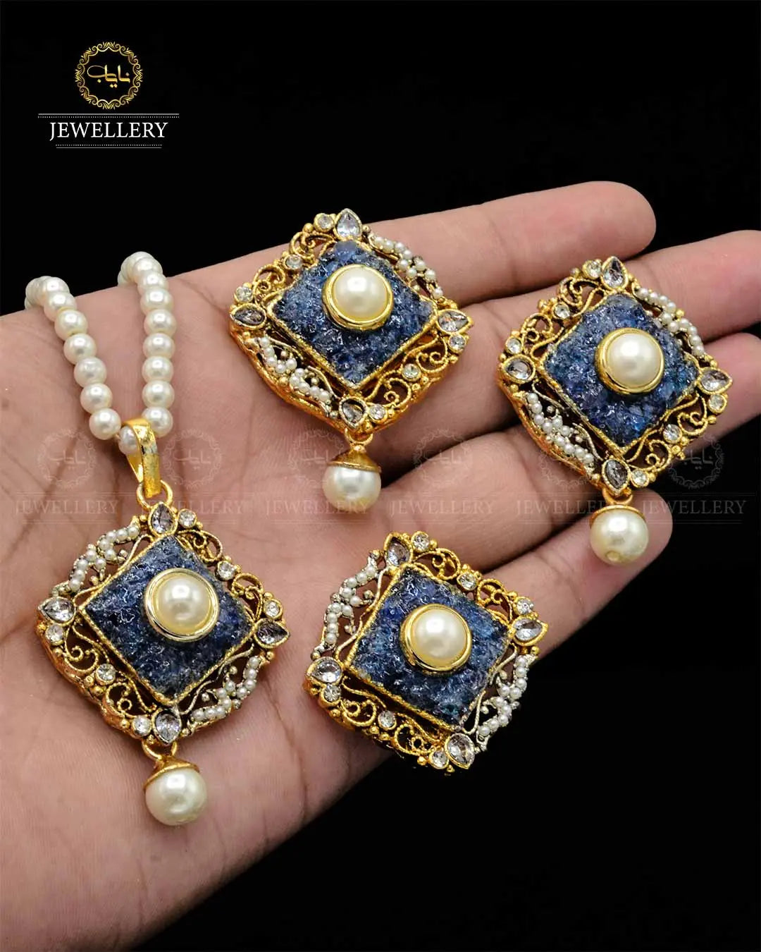 Premium quality Handmade Crush Locket Combo set with pearl mala NJ-1820 Nayab Jewellery