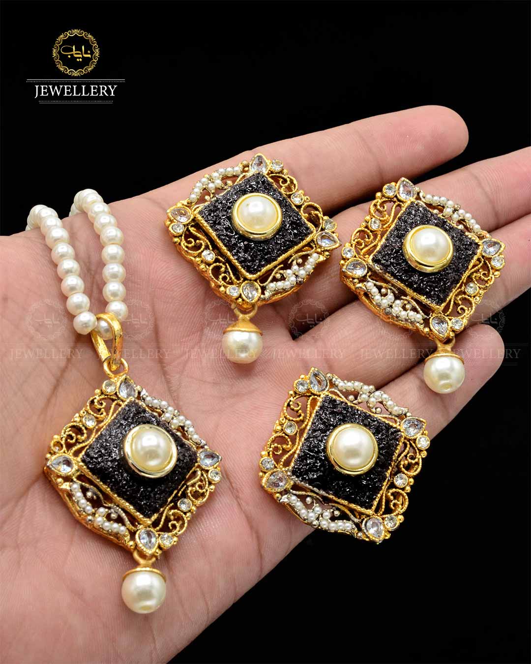 Premium quality Handmade Crush Locket Combo set with pearl mala NJ-1820 Nayab Jewellery