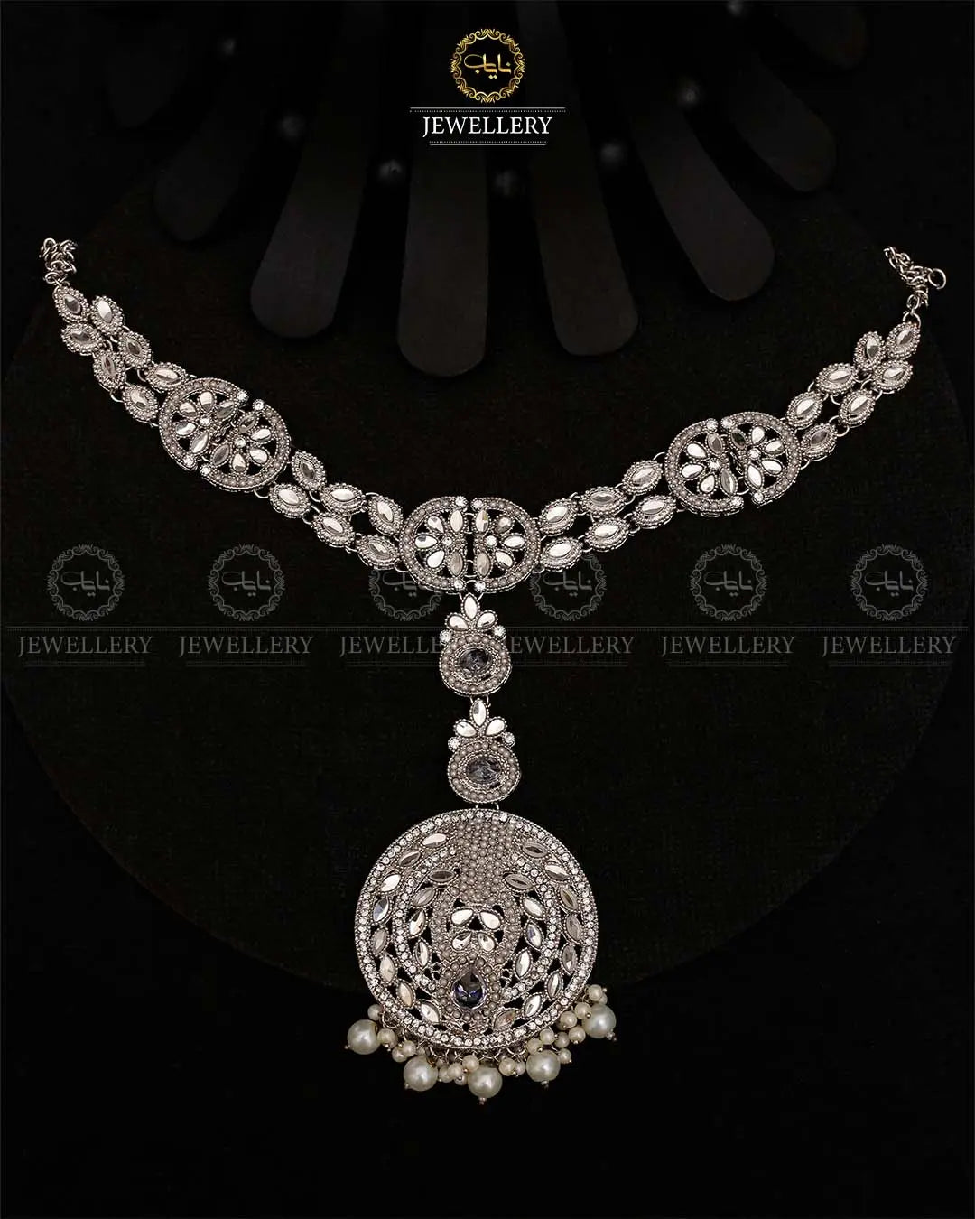 Premium quality Kundan  big Size sheesh patti -2102-Silver Nayab Jewellery