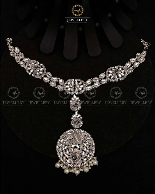 Premium quality Kundan  big Size sheesh patti -2102-Silver Nayab Jewellery