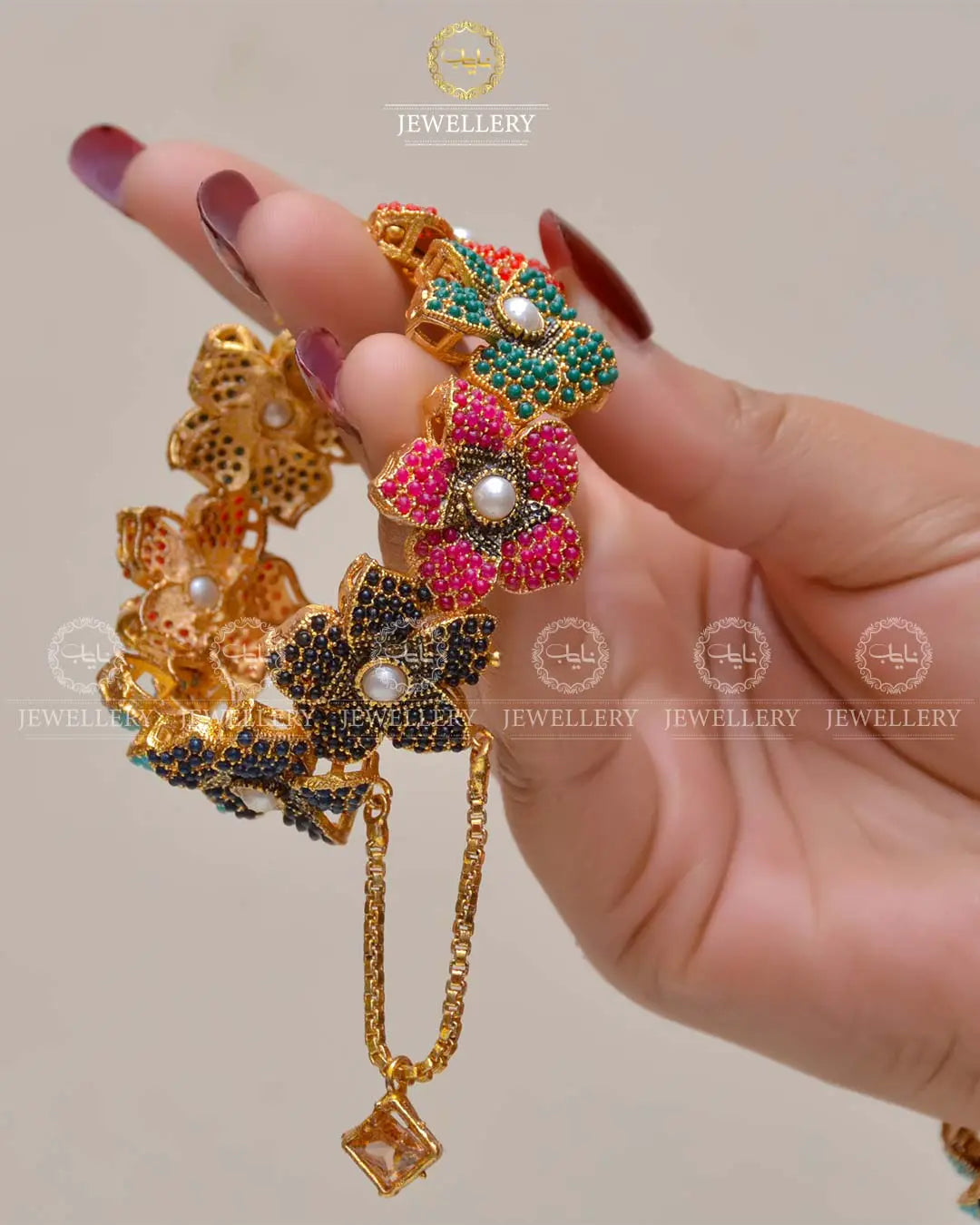 Premium quality Nauratan Flower Openable Bangles (Pair) -NJ-1354 Nayab Jewellery