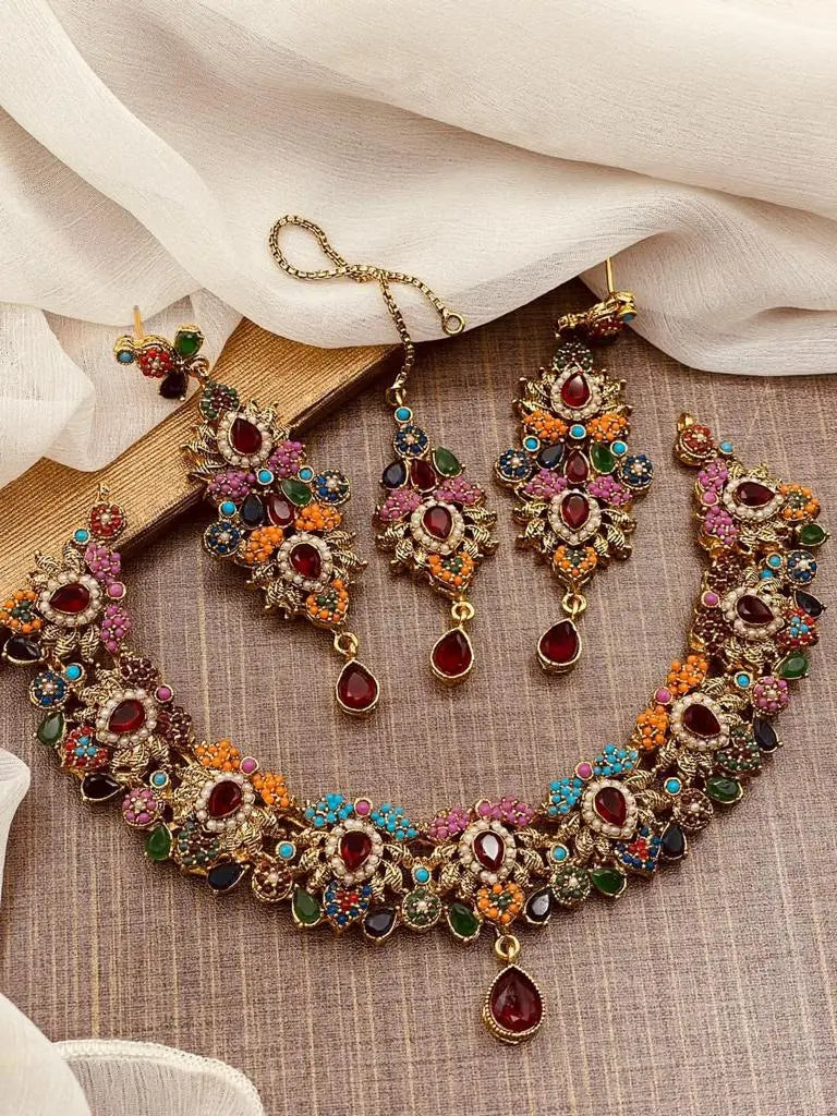 Premium quality Noratan Necklace Set NJ-1027-G Nayab Jewellery