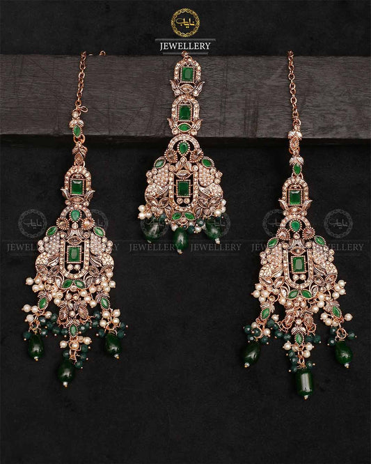 Rajhistani Antique Earrings Tika set-2327-Golden Nayab Jewellery