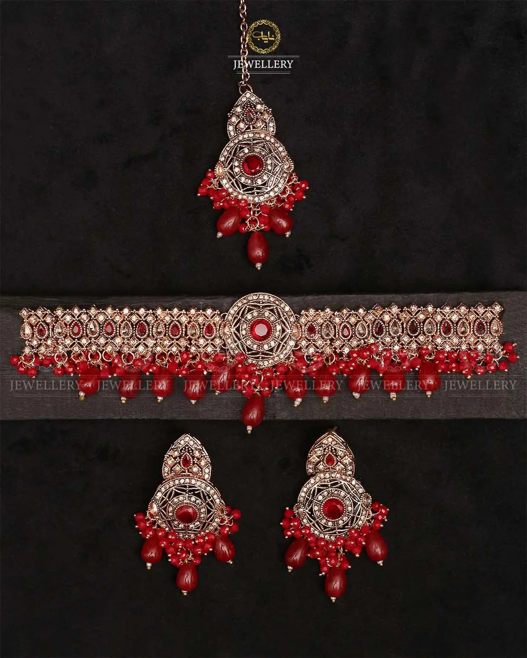 Rajhistani Chokar Necklace set with Tika -2338-Golden Nayab Jewellery