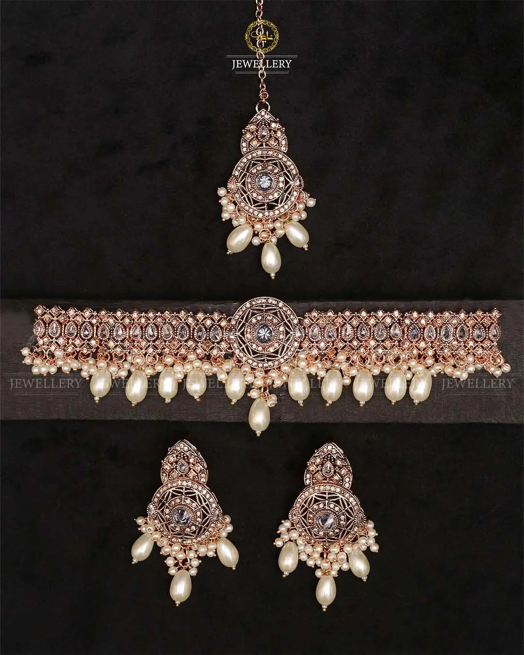 Rajhistani Chokar Necklace set with Tika -2338-Golden Nayab Jewellery