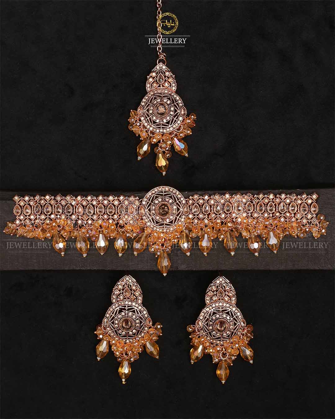 Rajhistani Chokar Necklace set with Tika -2338-Golden Nayab Jewellery