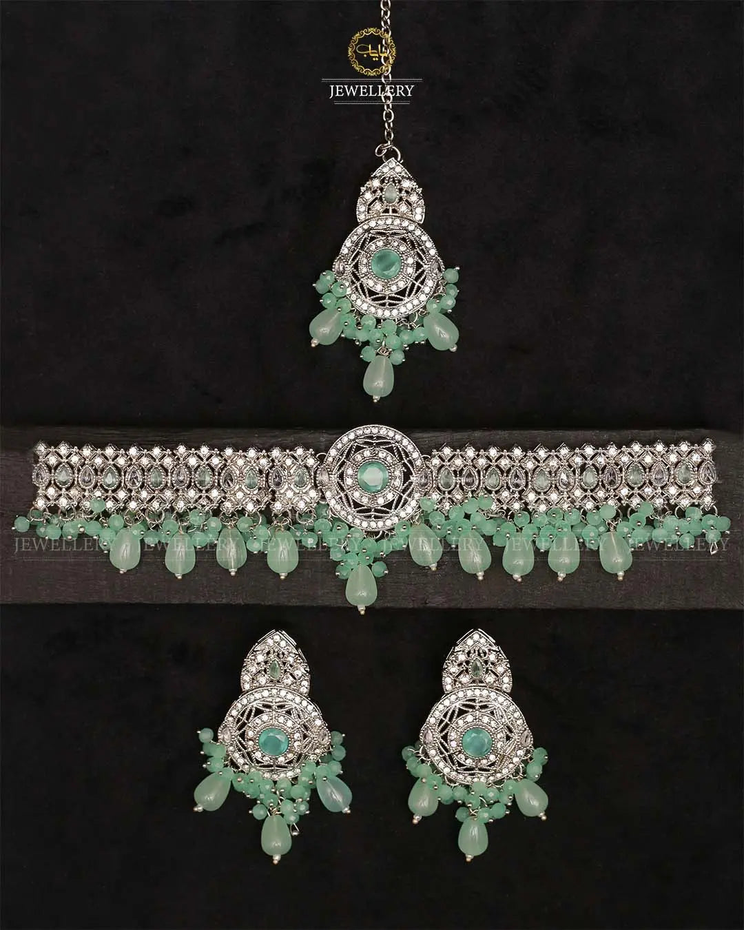 Rajhistani Chokar Necklace set with Tika -2338-Silver Nayab Jewellery