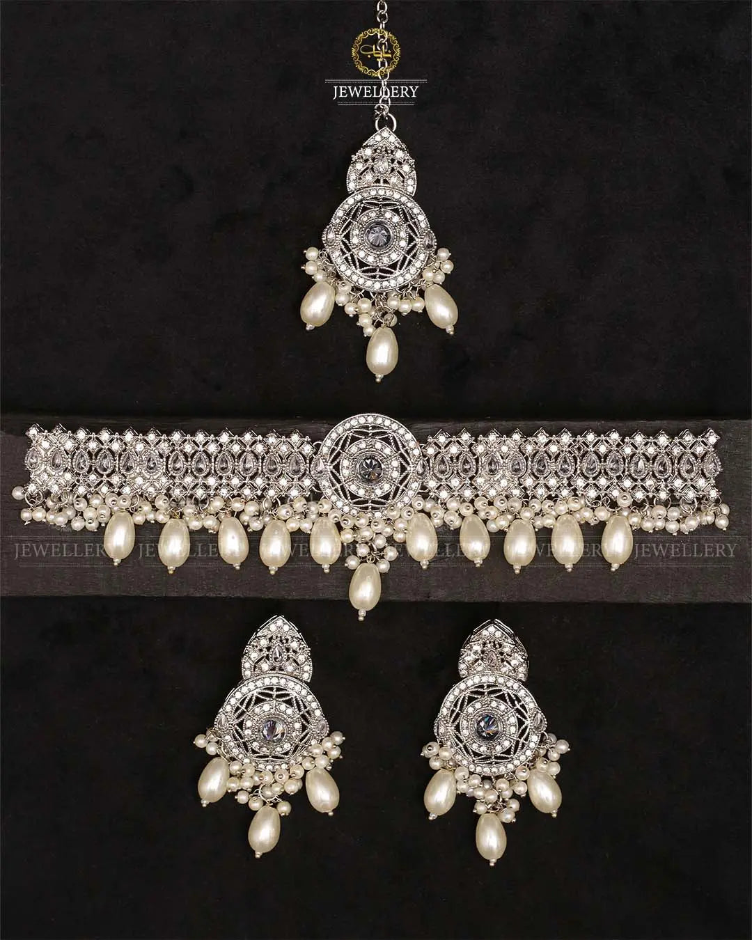 Rajhistani Chokar Necklace set with Tika -2338-Silver Nayab Jewellery