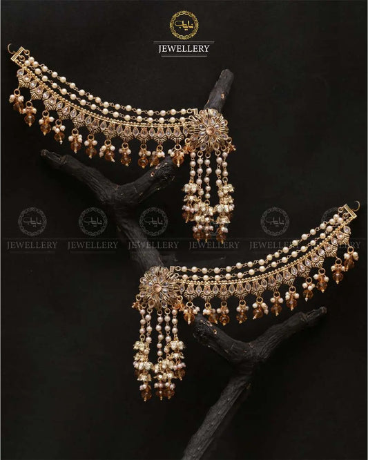 Rajhistani Long sahara Earrings (pair) 2310 Golden Nayab Jewellery