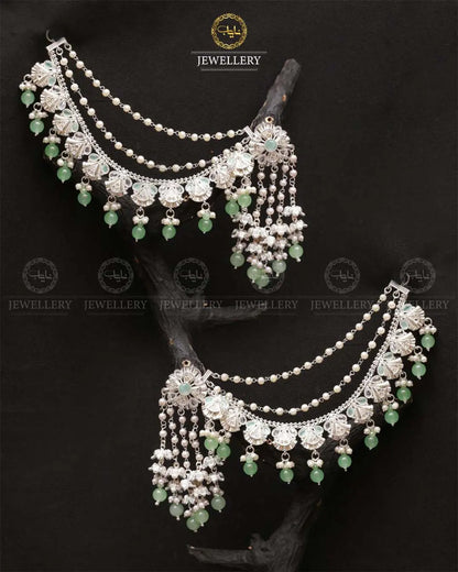 Rajhistani Long sahara Earrings (pair) -2310-Silver Nayab Jewellery