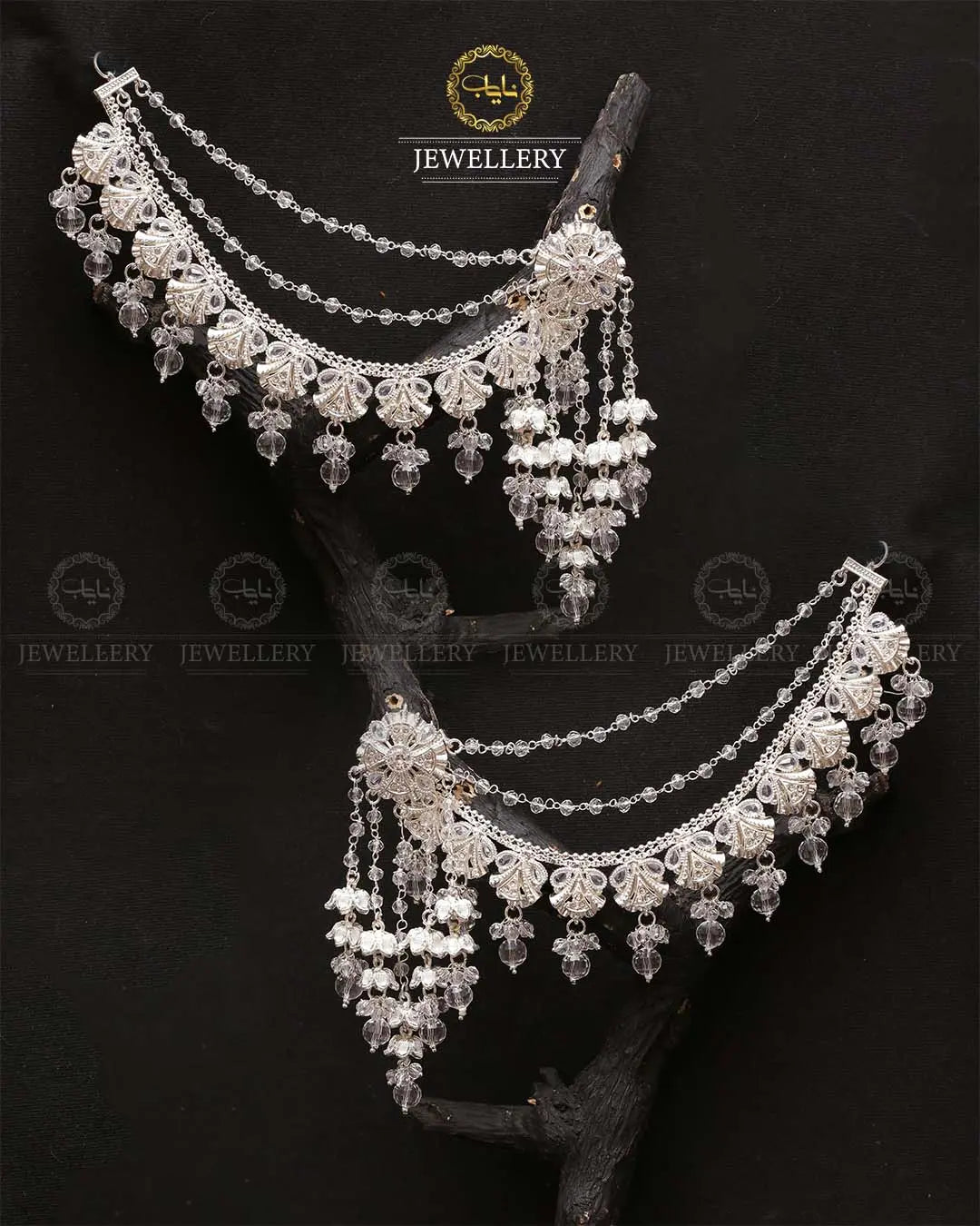 Rajhistani Long sahara Earrings (pair) -2310-Silver Nayab Jewellery