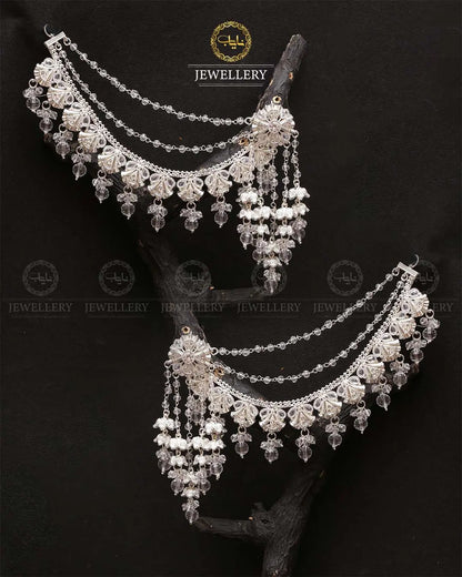 Rajhistani Long sahara Earrings (pair) -2310-Silver Nayab Jewellery
