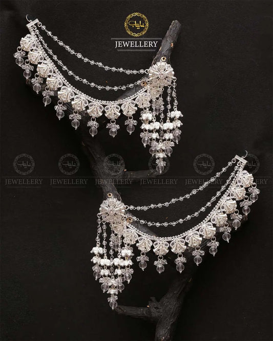 Rajhistani Long sahara Earrings (pair) -2310-Silver Nayab Jewellery