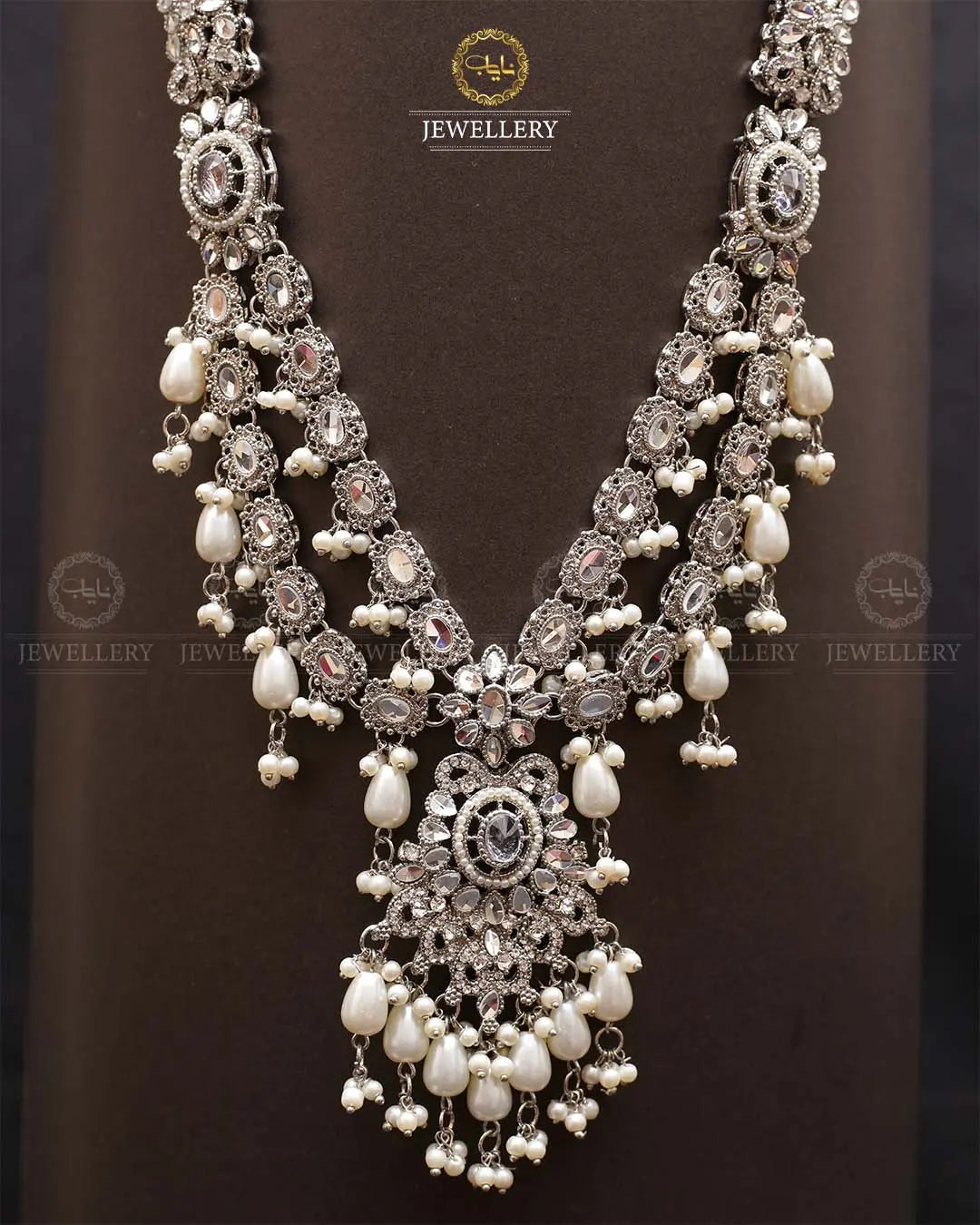 Rajhistani Tulip Lona mala (without earrings)-2307-Silver Nayab Jewellery