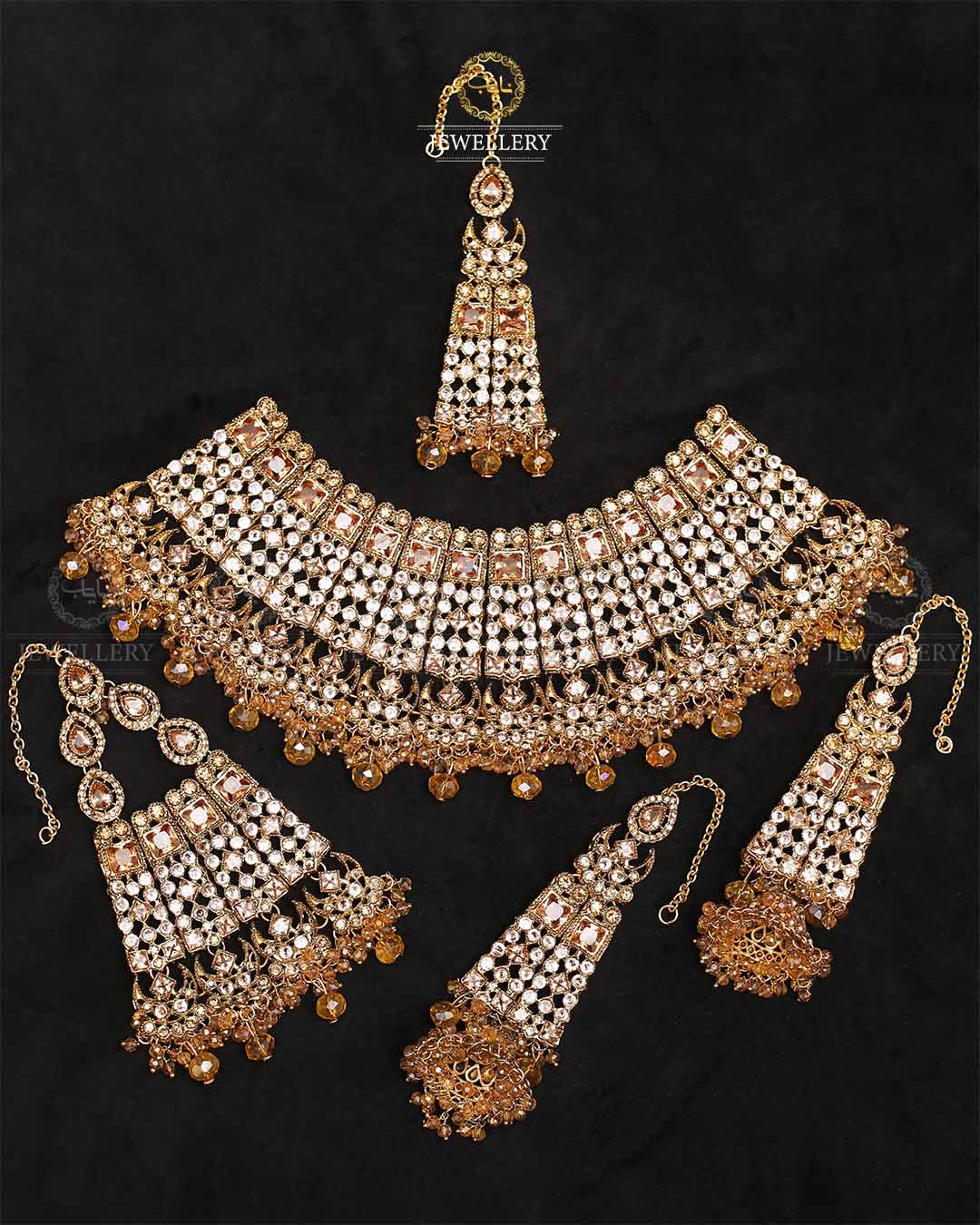 Rajhistani Zarcon Bridal Collar set-2373-Golden Nayab Jewellery