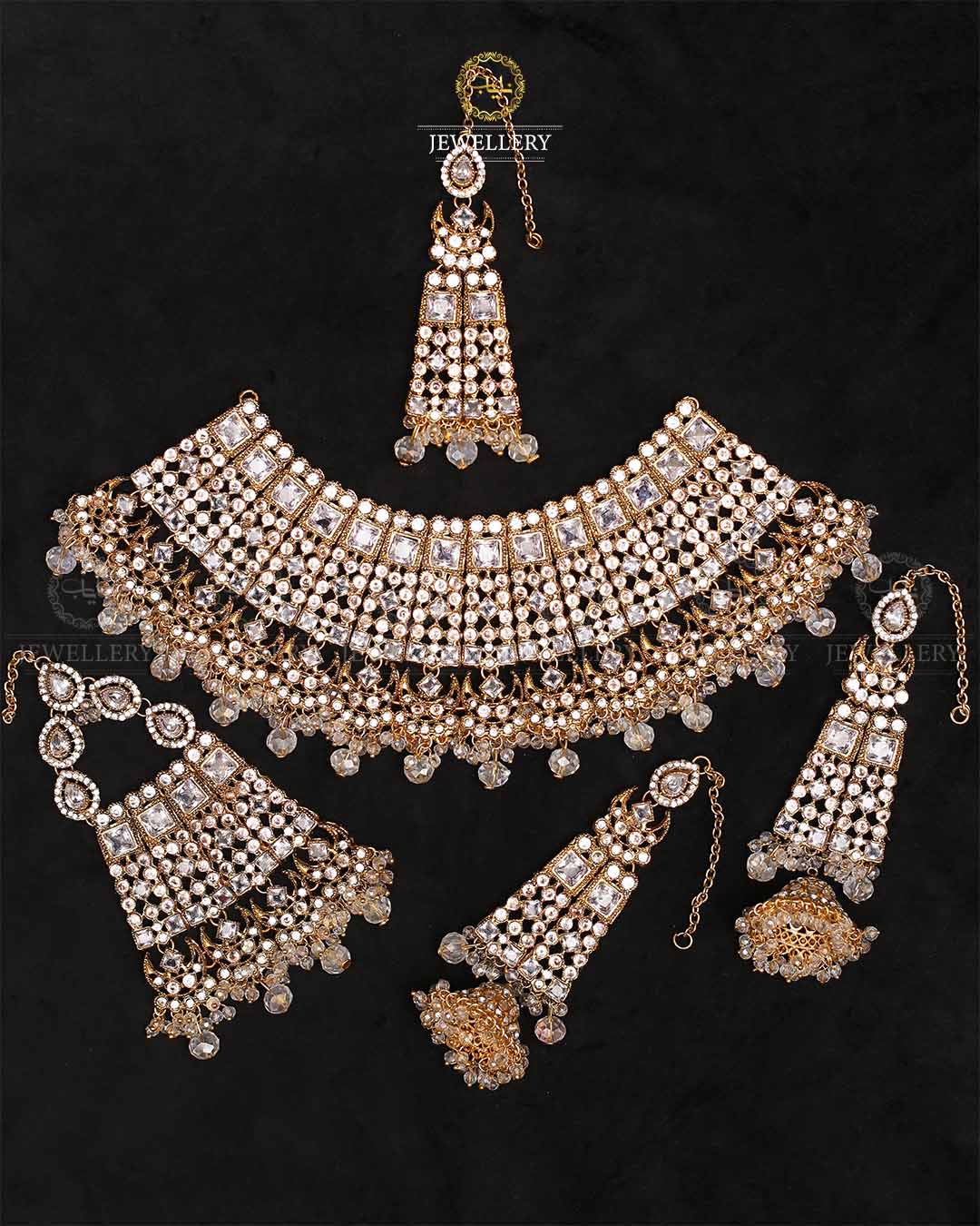 Rajhistani Zarcon Bridal Collar set-2373-Golden Nayab Jewellery