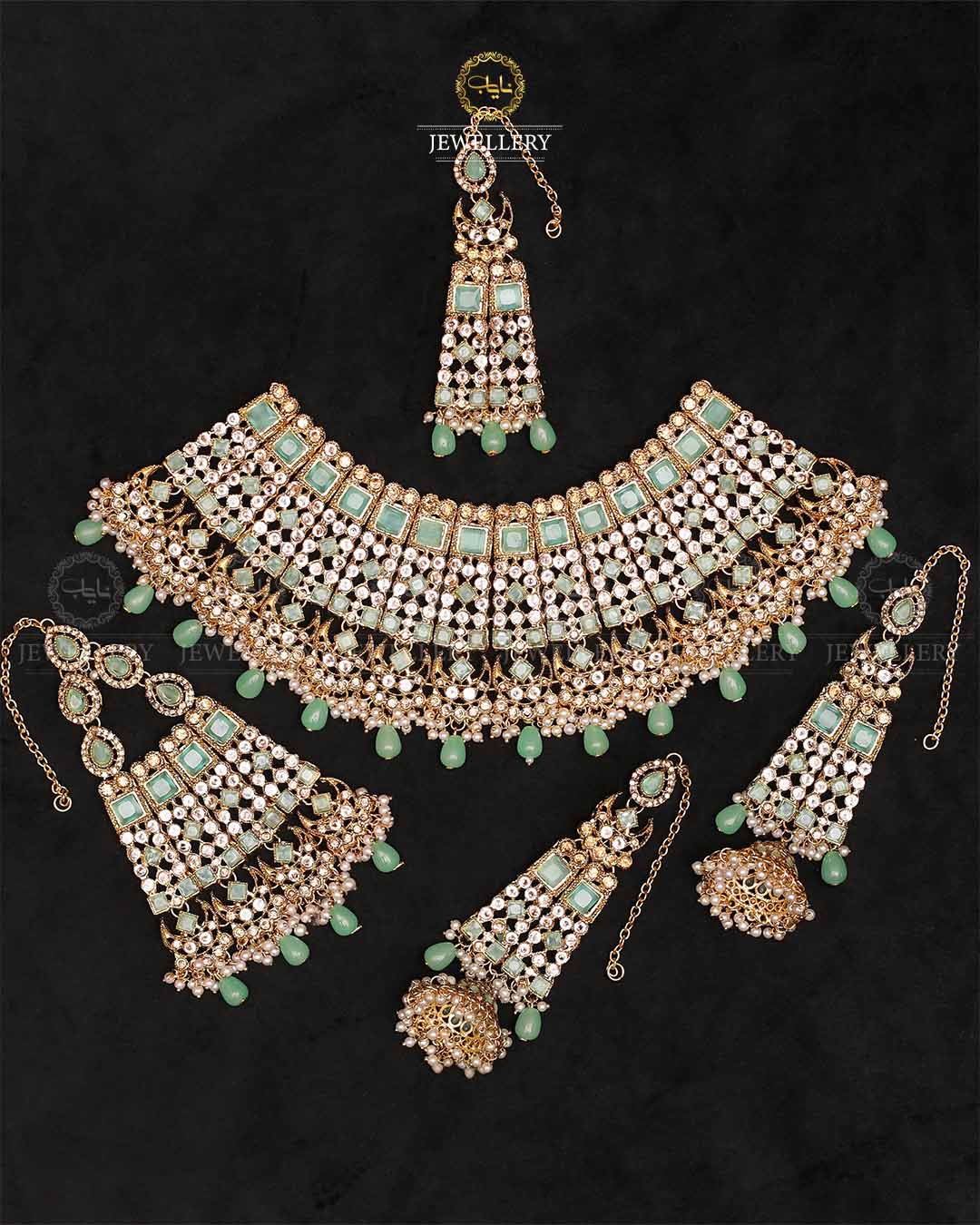 Rajhistani Zarcon Bridal Collar set-2373-Golden Nayab Jewellery