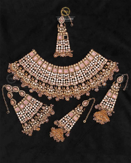 Rajhistani Zarcon Bridal Collar set-2373-Golden Nayab Jewellery