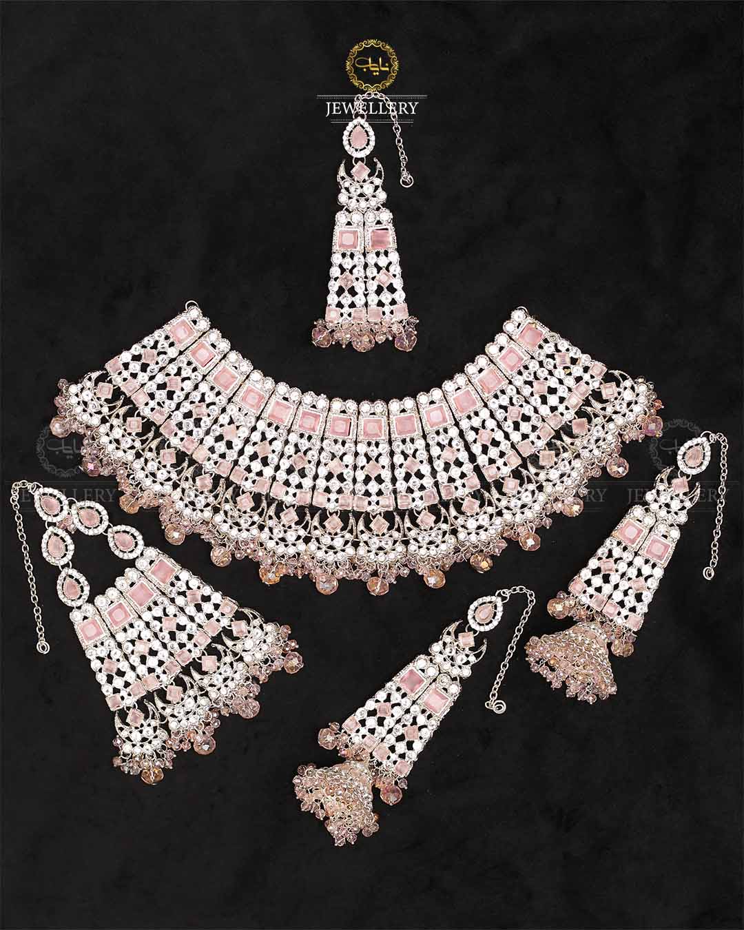 Rajhistani Zarcon Bridal Collar set-2373-Silver Nayab Jewellery