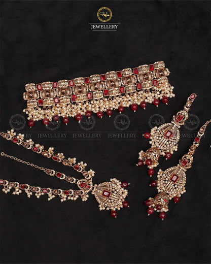 Rajwadi Chokar Bridal set with matha patti-2254-Golden Nayab Jewellery
