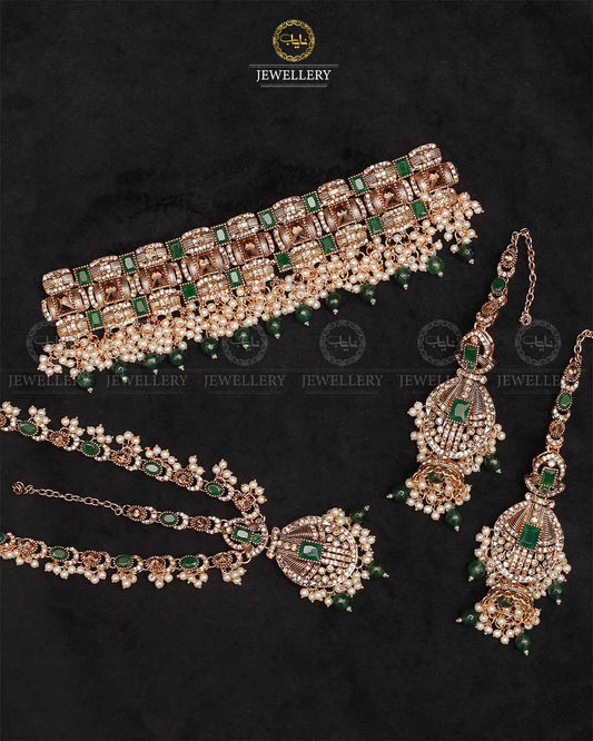Rajwadi Chokar Bridal set with matha patti-2254-Golden Nayab Jewellery