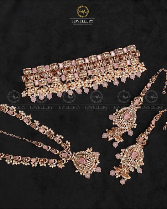 Rajwadi Chokar Bridal set with matha patti-2254-Golden Nayab Jewellery