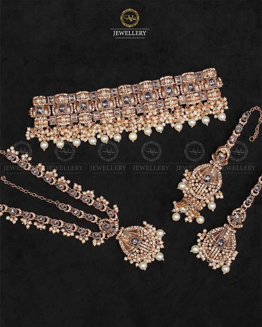 Rajwadi Chokar Bridal set with matha patti-2254-Golden Nayab Jewellery