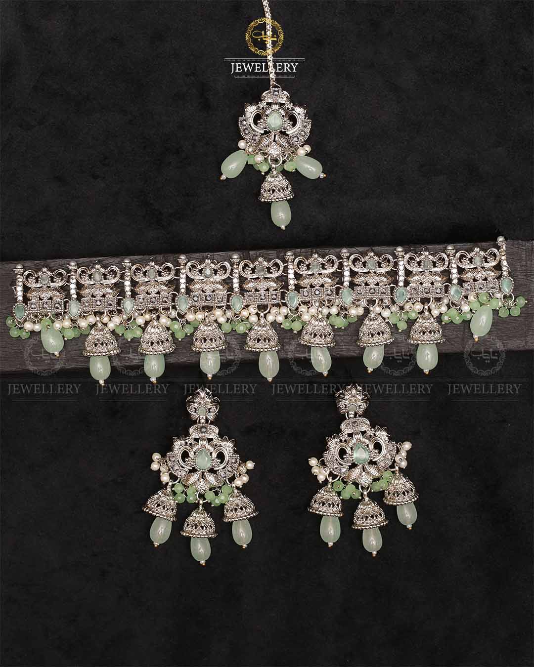 Rajwadi Chokar set with Tika-2257-Silver Nayab Jewellery