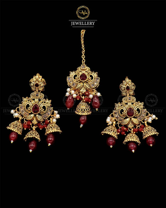 Rajwadi Earrings Tika set NJ-1865-G Nayab Jewellery