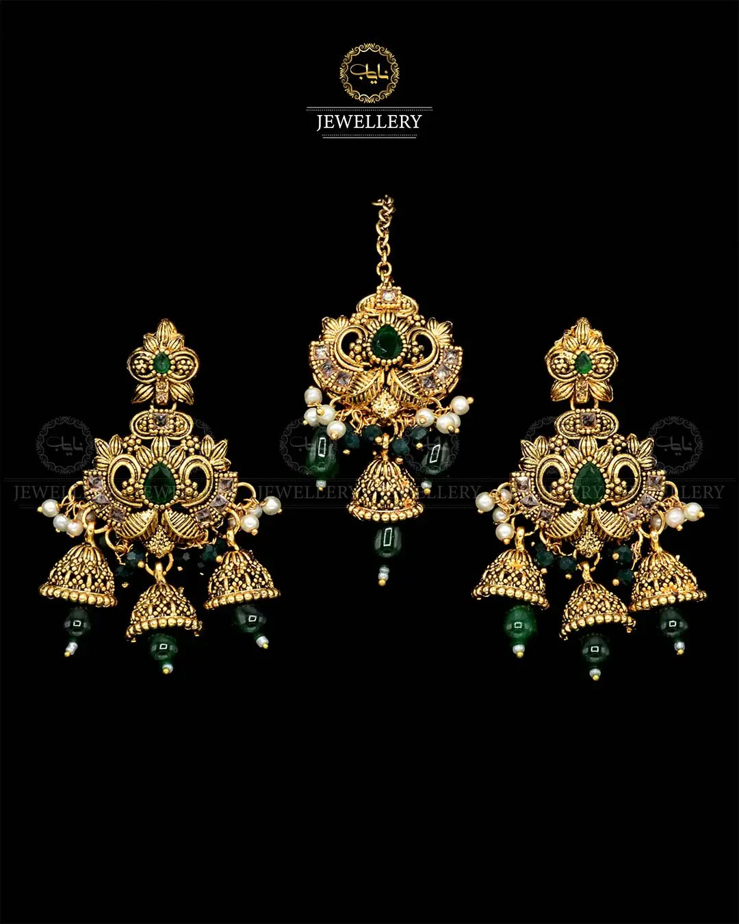 Rajwadi Earrings Tika set NJ-1865-G Nayab Jewellery