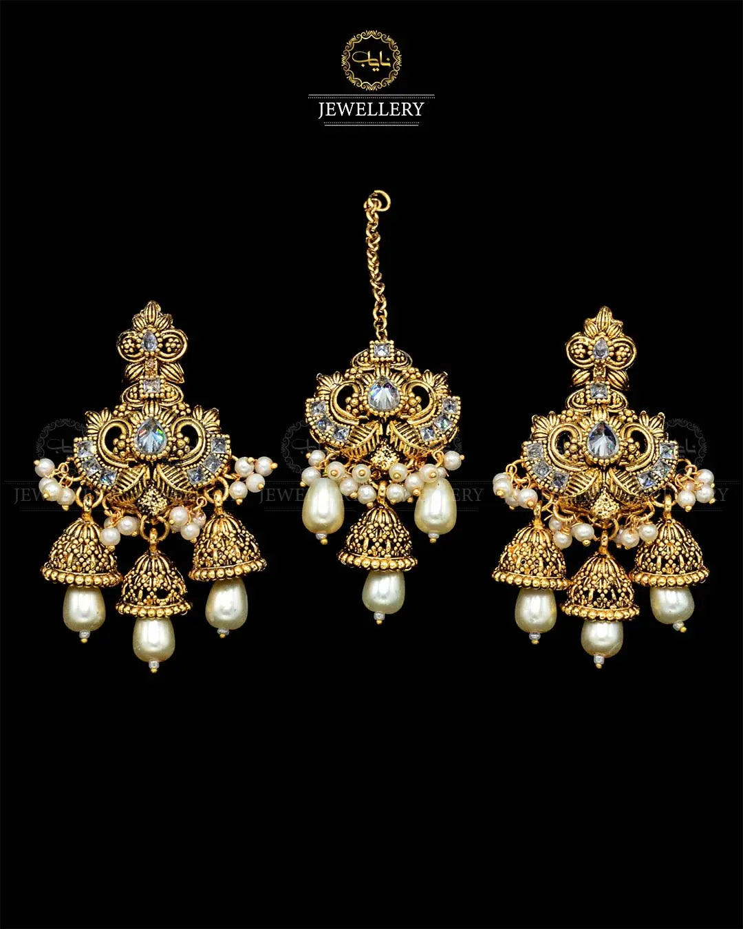 Rajwadi Earrings Tika set NJ-1865-G Nayab Jewellery