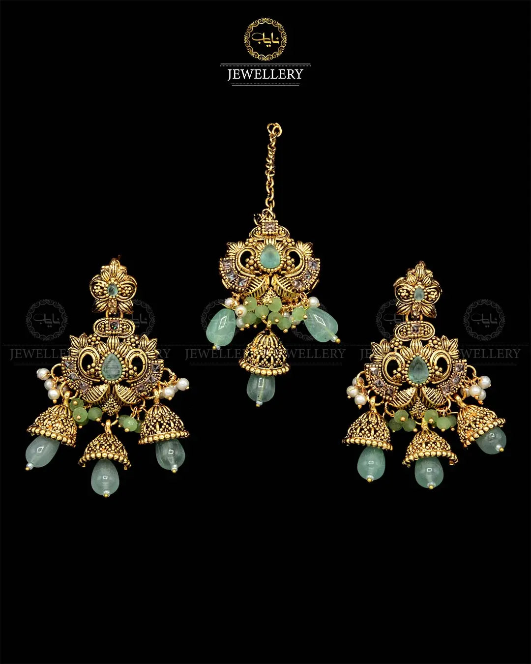 Rajwadi Earrings Tika set NJ-1865-G Nayab Jewellery