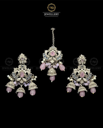 Rajwadi Earrings Tika set NJ-1865-Silver Nayab Jewellery