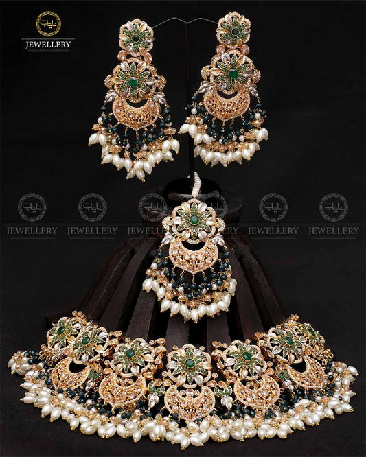 Real Stones Bridal Necklace set With Tika-2079 Nayab Jewellery